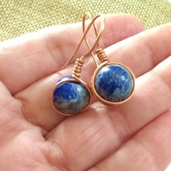 Handmade! Rustic Lapis Lazuli & Copper Dangle Earrings! Only 1 Pair Available! - Picture 2 of 12